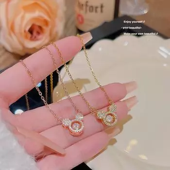 Модное ожерелье с медведем, женственный, нишевый темперамент, микро-инкрустированный цирконием, умный кулон, Джокер, роскошная титановая ключичная цепочка золотой