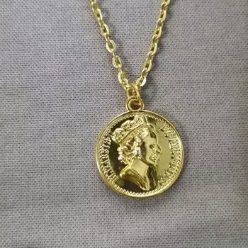 Модное ожерелье с монетой, европейская и американская ретро-портрет королевы, круглая подвеска, цепочка на ключицу, трансграничные украшения золотой