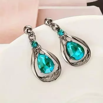 Модное ожерелье с подвесками, серьги-гвоздики, блестящий комплект из 1 комплекта в форме капли воды, элегантный кулон с искусственным драгоценным камнем зелёный