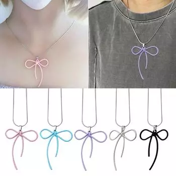 Модное ожерелье с подвеской-бантом. Стильные и привлекательные ожерелья-цепочки с бантом, подходящие для различных случаев. чёрный