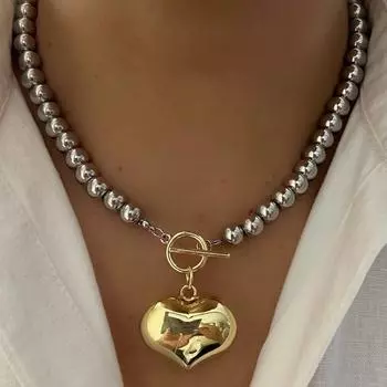 Модное ожерелье с подвеской Love из медных бусин, золото и серебро, простая темпераментная женская цепочка на ключицу