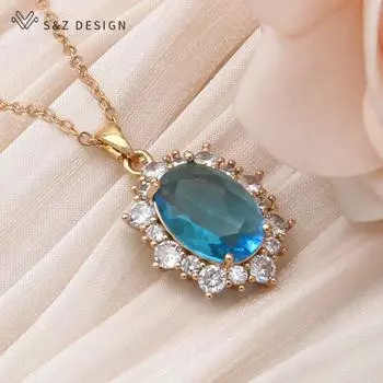 Модное ожерелье с подвеской в форме яйца и овальным кубическим цирконием для женщин, элегантное свадебное украшение цвета шампанского и золота