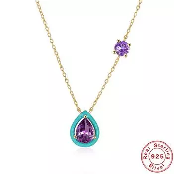 Модное ожерелье с подвеской в виде капли масла из стерлингового серебра S925 с цирконием и бриллиантами, имитацией эмали, цветными ювелирными изделиями 925 Silver