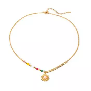 Модное ожерелье с подвеской в виде солнца и жемчужной цепочкой, с покрытием из 18-каратного PVD-золота, из прочной нержавеющей стали, для повседневной носки A