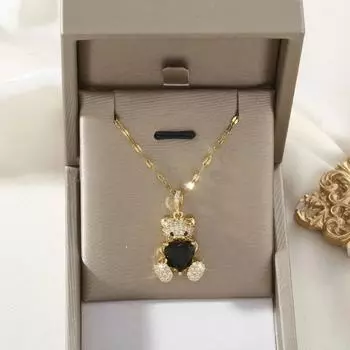 Модное ожерелье с подвеской в виде черного медведя с черным сердцем и кристаллами для женщин, очаровательное вечерние ювелирные изделия с животными для банкетов, подарок для детей для друзей