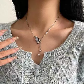 Модное ожерелье с подвеской в виде бабочки, легкая роскошная цепочка на ключицу с шипами, женские украшения