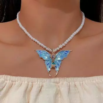 Модное ожерелье с подвеской в виде бабочки, светлый роскошный Джокер, имитация жемчуга, цепочка на ключицу из бисера, праздничный подарок для женщин и девочек