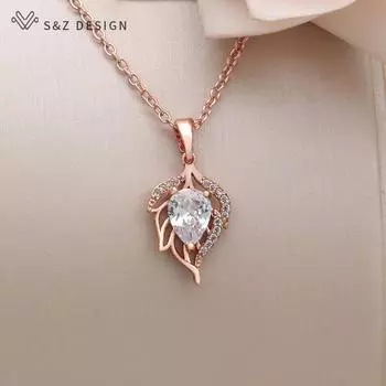 Модное ожерелье с подвеской в виде листа для женщин, модное розовое золото, кубический цирконий, подарок на день рождения