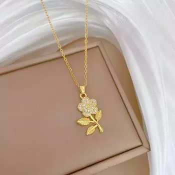 Модное ожерелье с подвеской в виде цветов для женщин 45cm золотой