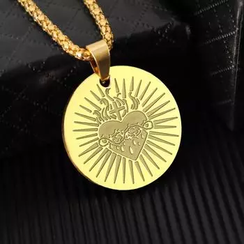 Модное ожерелье с подвеской в виде креста в виде священного сердца из нержавеющей стали, ювелирные изделия в виде диска для медсестры золотистый