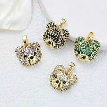 Модное ожерелье с подвеской в виде цветного медведя с покрытием из 18-каратного золота, с милым женским бриллиантом и животным