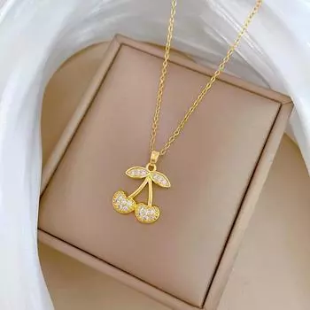 Модное ожерелье с подвеской в виде вишни из золотого синтетического циркона для женщин 45cm золотой