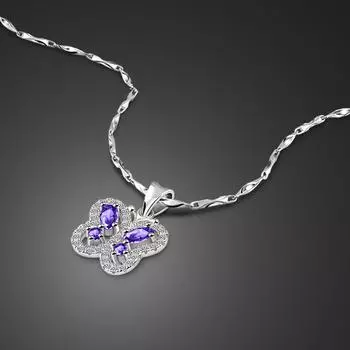 Модное ожерелье с подвеской в виде бабочки и фиолетового циркона для девочек и женщин, цепочка из 100% стерлингового серебра 925 пробы, богемные ювелирные изделия