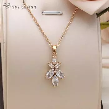 Модное ожерелье с подвеской в виде цветка орхидеи из кубического циркония для женщин, цвет шампанского, золотая цепочка на ключицу, ювелирные изделия