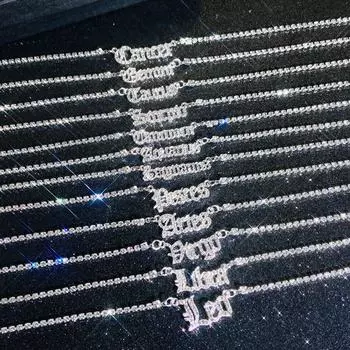 Модное ожерелье с подвеской в виде цепочки со стразами и надписью «Двенадцать знаков зодиака» 1 pcs-Taurus