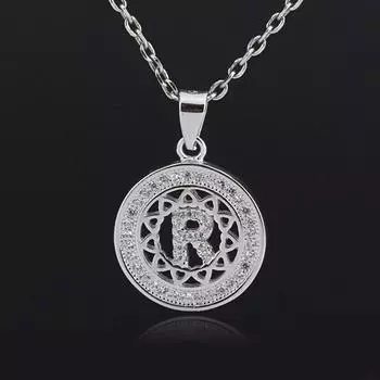 Модное ожерелье с простой круглой буквой R из стерлингового серебра 925 пробы с микро-паве из фианита, кулон, чокер для лучшего друга в подарок белый