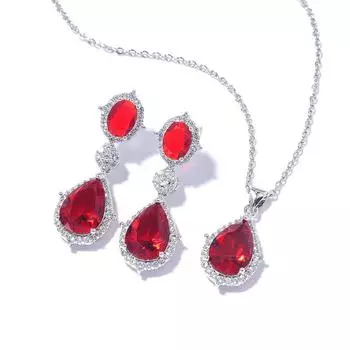 Модное ожерелье, серьги-гвоздики, комплект для матери, свадебный банкет, большие серьги-капли из циркония, украшения на шею Necklace free chain красный