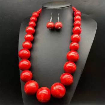 Модное ожерелье-серьги Suite Wooden Bead Vacation style Bohemian Style Exaggerate 77cm