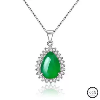 Модное ожерелье, серебро 925, ювелирные изделия для женщин, подвеска в форме капли воды, изумруд, рубин, циркон, драгоценный камень, свадебные аксессуары зелёный
