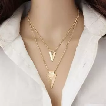 Модное ожерелье в европейском стиле в стиле хип-хоп, простое многослойное треугольное металлическое украшение, аксессуары для одежды, цепочка для свитера, цепочка на ключицу золотой