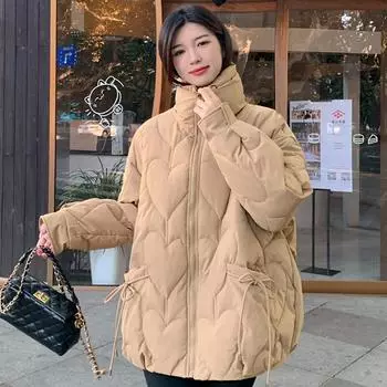 Модное пальто большого размера, женское зимнее пальто 2023, новые свободные парки на молнии с воротником-стойкой, толстые теплые зимние куртки 2XL чёрный