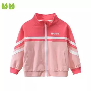 Модное пальто для девочек, детская рубашка высокого качества на молнии, детский весенний топ 90cm
