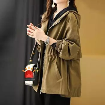 Модное пальто на шнуровке, женское весеннее пальто в европейском стиле с капюшоном