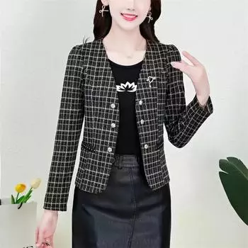 Модное пальто с узором «гусиные лапки», женская новая весенне-осенняя женская куртка, топы с v-образным вырезом, тонкая корейская версия, верхняя одежда Casaco Feminino XL