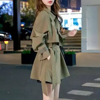 Модное пальто-ветровка в корейском стиле с шикарным и модным дизайном для осенней куртки M армия зеленый