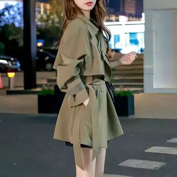 Модное пальто-ветровка в корейском стиле с шикарным и модным дизайном для осенней куртки S армия зеленый