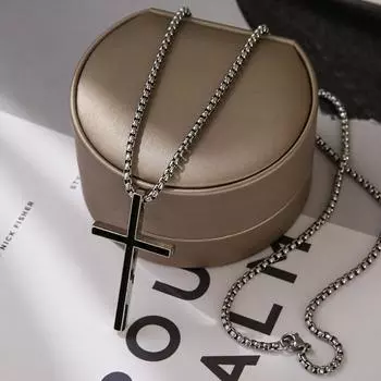 Модное панк черное ожерелье с подвеской в виде креста для мальчиков и девочек, простая и персонализированная цепочка для свитера, повседневное ювелирное украшение, подарок