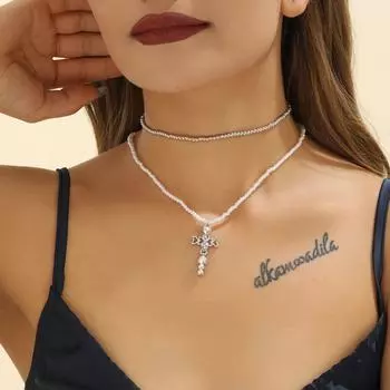 Модное панк цирконовое ожерелье с подвеской в виде креста любви, многослойное ожерелье в стиле хип-хоп для мужчин и женщин