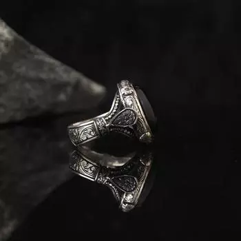 Модное панк-гравированное ретро-кольцо с черным драгоценным камнем Мужское кольцо Ювелирное кольцо 13