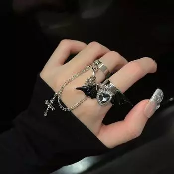 Модное панк-кольцо с крыльями летучей мыши, индивидуальное готическое кольцо, ювелирное изделие, двойное женское кольцо серебряный