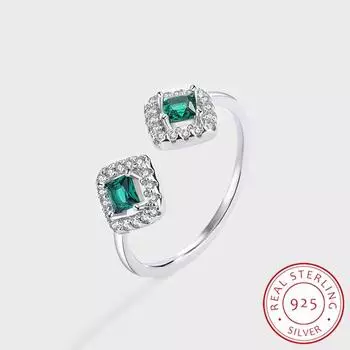 Модное парное серебряное кольцо S925 для женщин, изумрудное оригинальное натуральное серебро S925, рождественский подарок, ювелирные изделия, свадебные украшения из стерлингового серебра Resizable серебряный