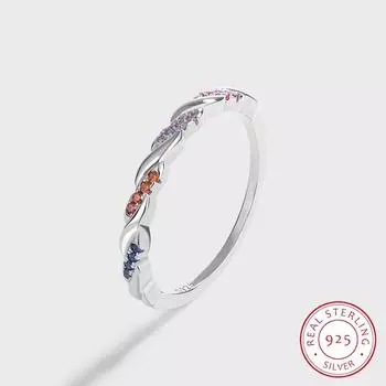 Модное перекрестное серебряное кольцо с цирконом S925 для женщин. Изысканные красочные ювелирные изделия из стерлингового серебра. Кольцо для пары. Компактное серебряное кольцо. 6 серебряный