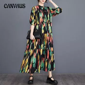 Модное платье больших размеров для женщин, весенне-осеннее платье с принтом для торта, темпераментное длинное платье One Size
