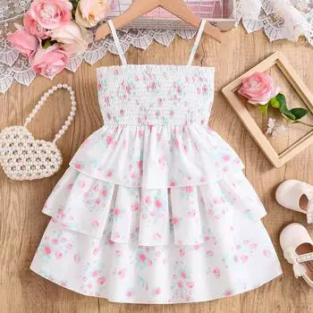 Модное платье для девочек Летнее детское платье с цветочным принтом Милое платье принцессы 130cm розовый