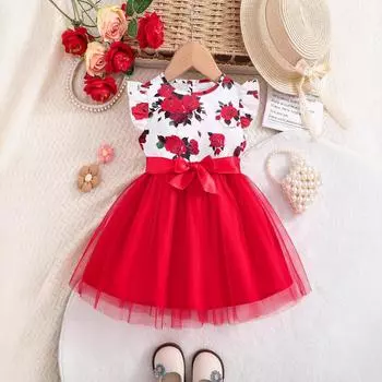 Модное платье для девочек. Летнее детское милое цветочное платье. Платье принцессы. 90cm красный