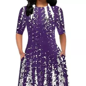 Модное платье до щиколотки с половиной рукавом и принтом, пуловер, женское платье 3XL синий