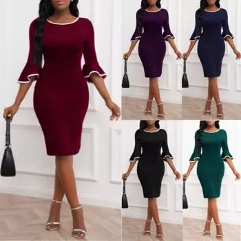 Модное платье миди контрастного цвета. Элегантная одежда. L