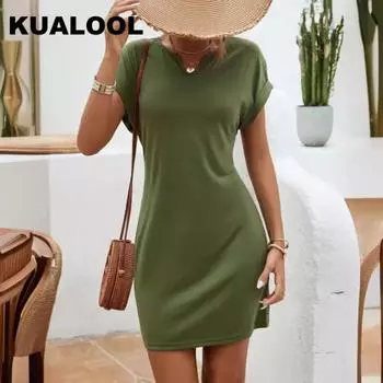 Модное платье, однотонное платье, V-образный вырез, рукава «летучая мышь», завернутая бедра, юбка S чёрный