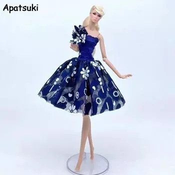 Модное платье-пачка для куклы с синим цветочным принтом, наряды для куклы Барби, праздничное платье 1/6, аксессуары для кукол, игрушки для детей синий