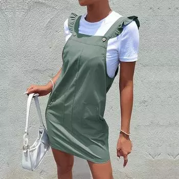 Модное платье с открытой спиной, летние однотонные платья без рукавов с оборками, шикарные, удобные и универсальные, темпераментные, элегантные, повседневные, женская одежда S зелёный