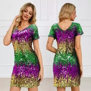Модное платье с V-образным вырезом и открытой спиной для вечеринки S разноцветный
