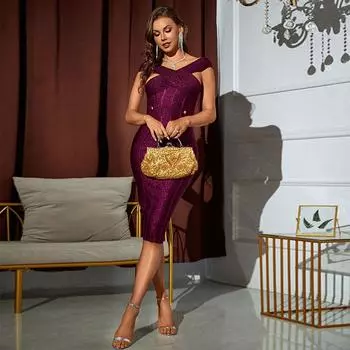 Модное платье женская юбка с коротким рукавом платье с запахом на бедрах летнее платье S фиолетовый