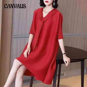 Модное плиссированное платье в стиле темперамент для женщин, осенние платья больших размеров, свободные платья А-силуэта One Size бордовый