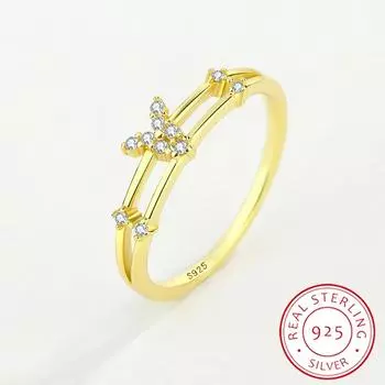 Модное полое двухслойное кольцо для пары с бабочкой для женщин, настоящее стерлинговое серебро с бриллиантами и кристаллами, обручальные украшения 6 жёлтый