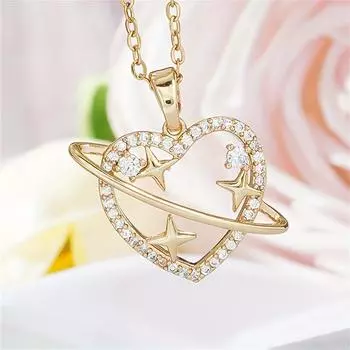 Модное полое ожерелье в форме сердца с инкрустацией стразами, очаровательный ювелирный аксессуар для повседневного декора для свиданий золотой