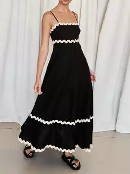 Модное полосатое лоскутное платье макси для женщин, элегантное платье миди на бретелях, женское вечернее платье на бретельках с открытой спиной S чёрный